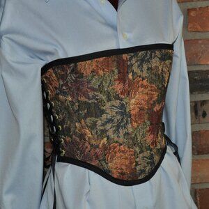 NEW Reversible Lace-up, Bustier Corset, Tapestry + Upcycled Denim M